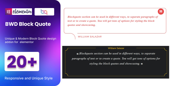 Block Quote Addon For Elementor Preview Wordpress Plugin - Rating, Reviews, Demo & Download
