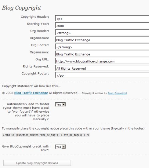 Blog Copyright (BC) Preview Wordpress Plugin - Rating, Reviews, Demo & Download