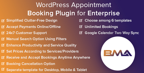 BMA – WordPress Appointment Booking Plugin For Enterprise Preview - Rating, Reviews, Demo & Download