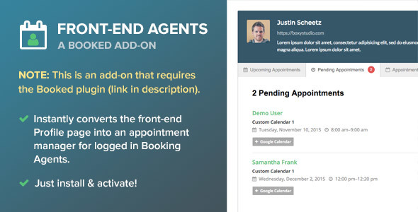 Booked Front-End Agents (Add-On) Preview Wordpress Plugin - Rating, Reviews, Demo & Download
