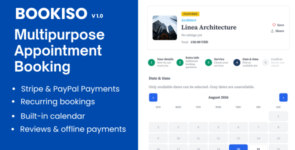 Bookiso – Service Appointment Booking Preview Wordpress Plugin - Rating, Reviews, Demo & Download