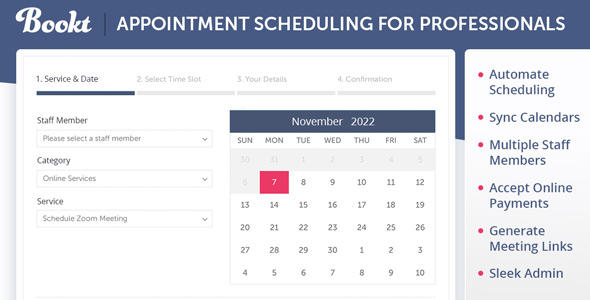 Bookt | WordPress Appointment Booking & Scheduler Preview - Rating, Reviews, Demo & Download