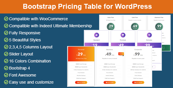 Bootstrap Pricing Table Plugin for Wordpress Preview - Rating, Reviews, Demo & Download