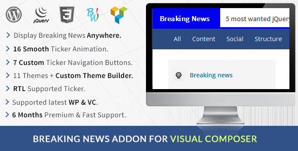Breaking News Addon For Visual Composer Preview Wordpress Plugin - Rating, Reviews, Demo & Download