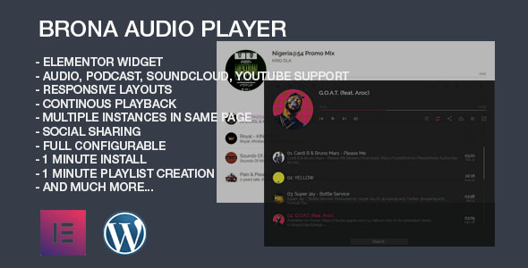 Brona Audio Player With Playlist Elementor Widget Preview Wordpress Plugin - Rating, Reviews, Demo & Download