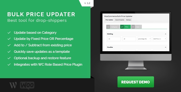 Bulk Price Updater For WooCommerce Preview Wordpress Plugin - Rating, Reviews, Demo & Download