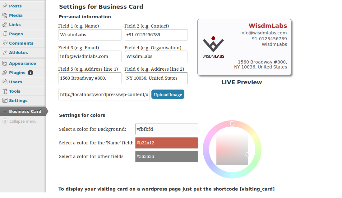 Business Card By WisdmLabs Preview Wordpress Plugin - Rating, Reviews, Demo & Download
