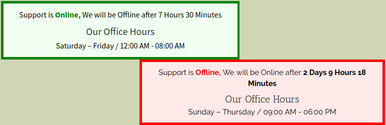Business Hours With Online/Offline Status Preview Wordpress Plugin - Rating, Reviews, Demo & Download