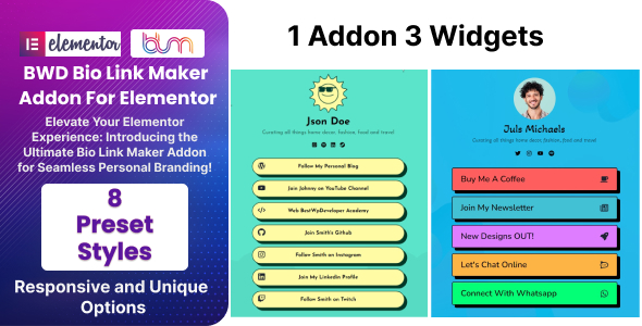 BWD Bio Link Maker Addon For Elementor Preview Wordpress Plugin - Rating, Reviews, Demo & Download