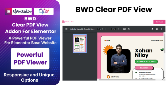 BWD Clear PDF View Addon For Elementor Preview Wordpress Plugin - Rating, Reviews, Demo & Download