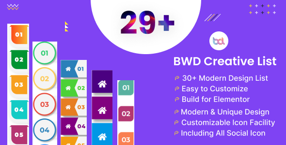 BWD Creative List Addon For Elementor Preview Wordpress Plugin - Rating, Reviews, Demo & Download