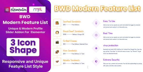 BWD Modern Feature List Addon For Elementor Preview Wordpress Plugin - Rating, Reviews, Demo & Download