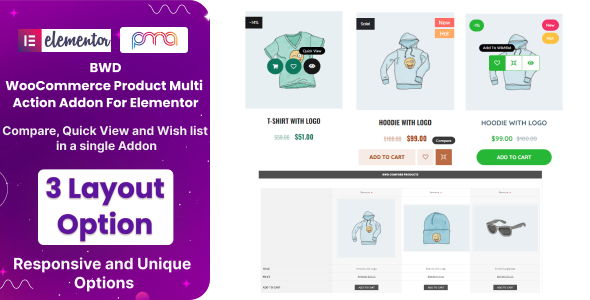 BWD WooCommerce Product Multi Action Addon For Elementor Preview Wordpress Plugin - Rating, Reviews, Demo & Download