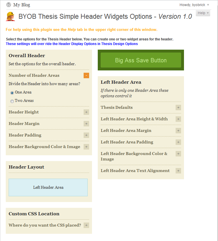 BYOB Thesis Simple Header Widgets Preview Wordpress Plugin - Rating, Reviews, Demo & Download