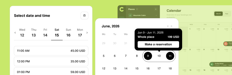 Cabintale Booking Calendar Preview Wordpress Plugin - Rating, Reviews, Demo & Download