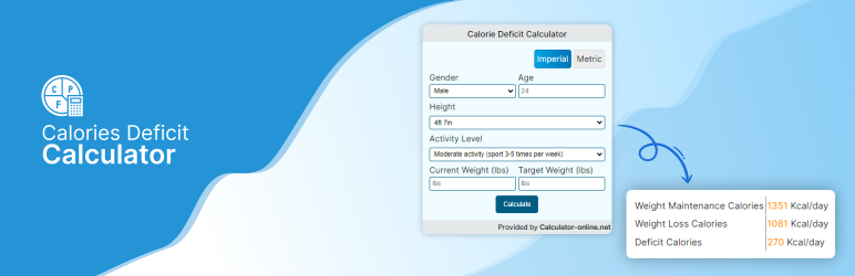 Calorie Deficit Calculator Preview Wordpress Plugin - Rating, Reviews, Demo & Download