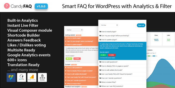 Candy FAQ – Smart WordPress FAQ With Analytics And Instant Search Preview - Rating, Reviews, Demo & Download