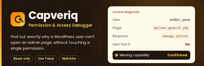 Capveriq – Permission & Access Debugger Preview Wordpress Plugin - Rating, Reviews, Demo & Download