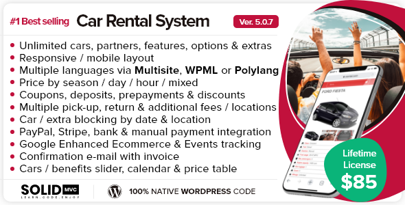 Car Rental System (Native WordPress Plugin) Preview - Rating, Reviews, Demo & Download