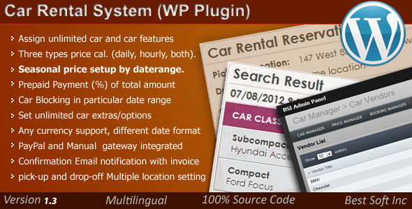Car Rental System (WordPress Plugin) Preview - Rating, Reviews, Demo & Download