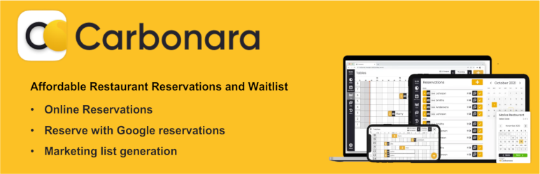 Carbonara Online Reservation Preview Wordpress Plugin - Rating, Reviews, Demo & Download