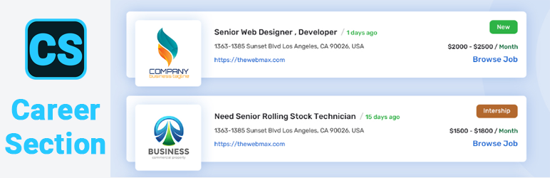 Career Section Preview Wordpress Plugin - Rating, Reviews, Demo & Download