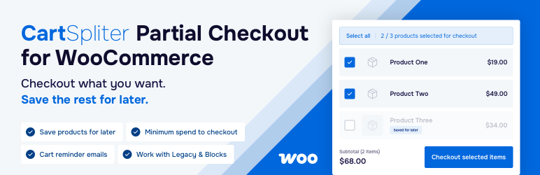 CartSplitter – Partial Checkout For WooCommerce Preview Wordpress Plugin - Rating, Reviews, Demo & Download