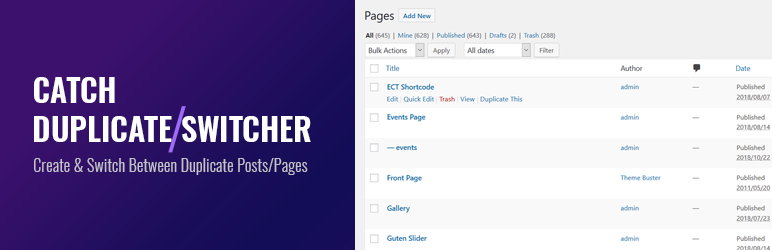 Catch Duplicate Switcher Preview Wordpress Plugin - Rating, Reviews, Demo & Download
