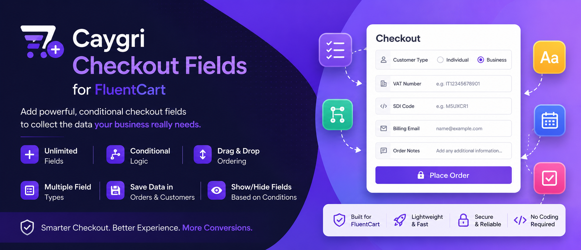 Caygri Checkout Fields For FluentCart Preview Wordpress Plugin - Rating, Reviews, Demo & Download