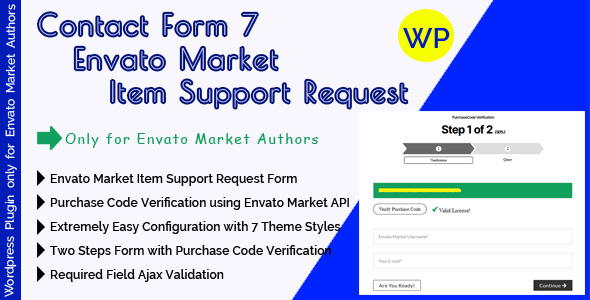 CF7 Envato Market Item Support Request – Contact Form 7 Support Form With Purchase Code Verification Preview Wordpress Plugin - Rating, Reviews, Demo & Download