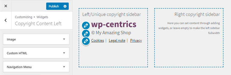 Change Copyright For Storefront Using Widgets – Change Storefront Copyright Text With Menus, Logos, Html, Etc Wordpress Plugin - Rating, Reviews, Demo & Download