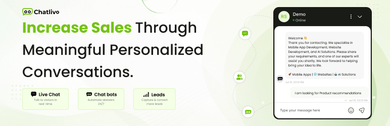 Chatlivo Live Chat & AI Chatbot Preview Wordpress Plugin - Rating, Reviews, Demo & Download