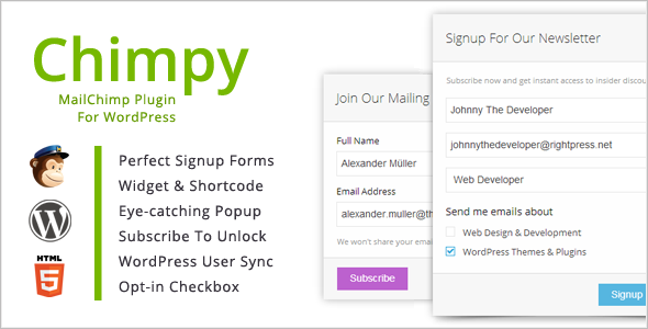 Chimpy – MailChimp WordPress Plugin Preview - Rating, Reviews, Demo & Download