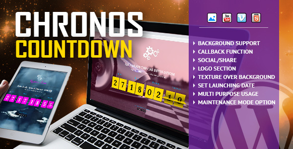 Chronos CountDown – Responsive Flip Timer With Image Or Video Background – WordPress Plugin Preview - Rating, Reviews, Demo & Download