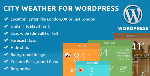 City Weather Plugin for Wordpress Preview - Rating, Reviews, Demo & Download