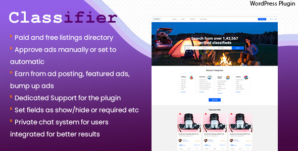 Classifier, Classified Ads WordPress Directory Listing Plugin Preview - Rating, Reviews, Demo & Download