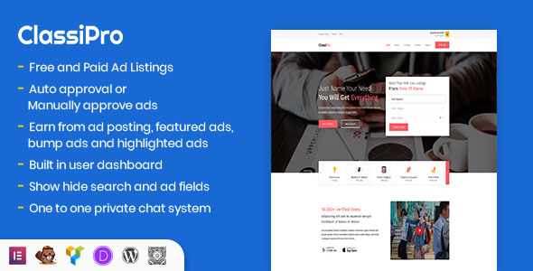 Classipro – Classified Ads WordPress Plugin Preview - Rating, Reviews, Demo & Download