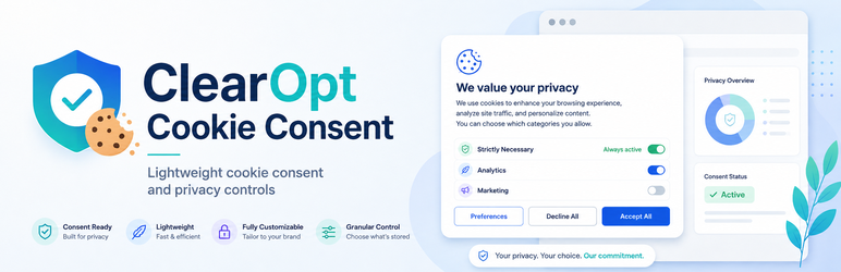 ClearOpt Cookie Consent Preview Wordpress Plugin - Rating, Reviews, Demo & Download