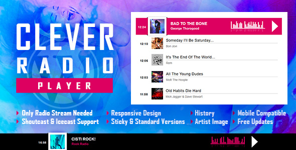 CLEVER – HTML5 Radio Player With History – Shoutcast And Icecast – WordPress Plugin Preview - Rating, Reviews, Demo & Download