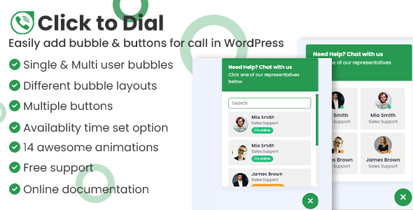 Click To Dial – Direct Call From Website WordPress Plugin Preview - Rating, Reviews, Demo & Download