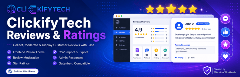 ClickifyTech Reviews & Ratings Preview Wordpress Plugin - Rating, Reviews, Demo & Download
