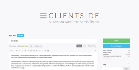 Clientside – WordPress Admin Theme Preview - Rating, Reviews, Demo & Download