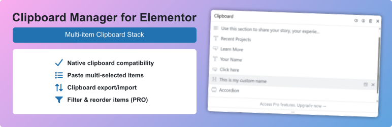 Clipboard Manager For Elementor Preview Wordpress Plugin - Rating, Reviews, Demo & Download