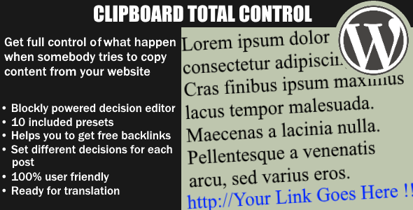 Clipboard Total Control – Control What Happen When Somebody Copy Your Text – WordPess Plugin Preview - Rating, Reviews, Demo & Download