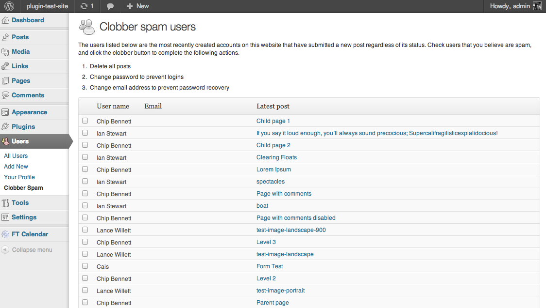 Clobber Spam Users Preview Wordpress Plugin - Rating, Reviews, Demo & Download