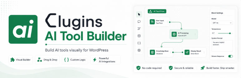 Clugins AI Tool Builder Preview Wordpress Plugin - Rating, Reviews, Demo & Download