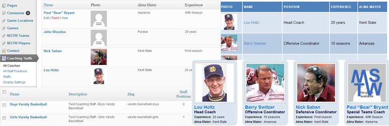 Coaching Staffs Preview Wordpress Plugin - Rating, Reviews, Demo & Download