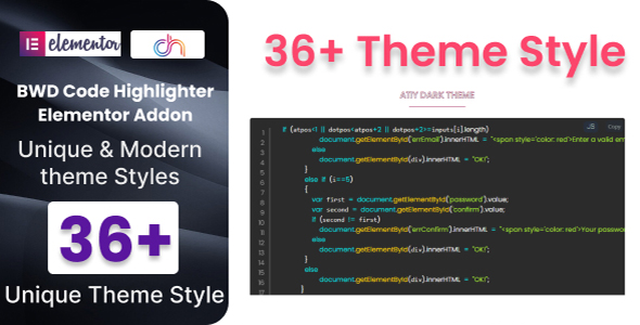 Code Highlighter Addon For Elementor Preview Wordpress Plugin - Rating, Reviews, Demo & Download