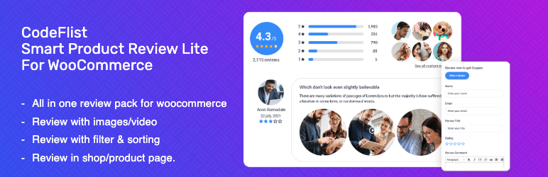 CodeFlist Smart Product Review Lite For WooCommerce Preview Wordpress Plugin - Rating, Reviews, Demo & Download