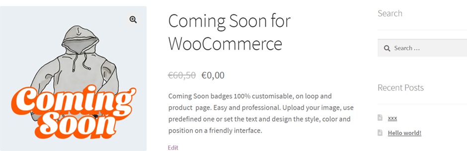 Coming Soon Badge For WooCommerce Preview Wordpress Plugin - Rating, Reviews, Demo & Download